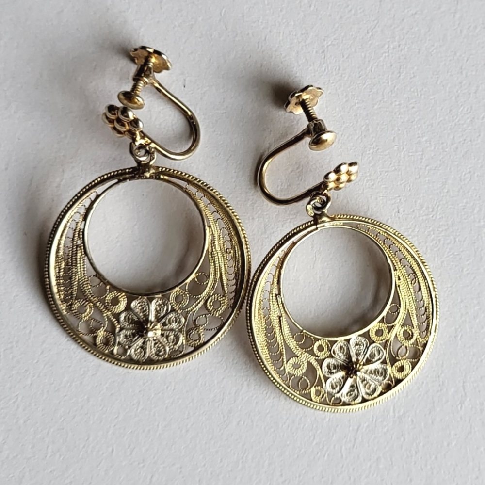 Vintage 800 silver filigree hoop earrings